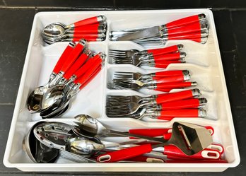 A Red Handled Flatware Service For 8 Plus Extras Laslo For Mikasa