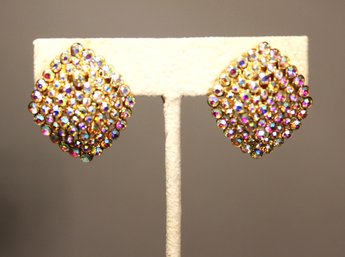 Pair Aurora Borealis Contemporary Rhinestone Pierced Earrings