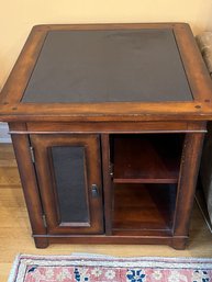 Wood Side Table With Leather Insert - Shelves & Storage Beneath