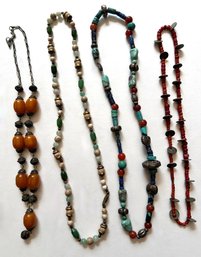 4 Vintage Beaded Necklaces, Some Natural Stones