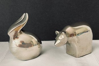 Set Of 2 Dansk Silverplate Paperweights- Bunny & Bear