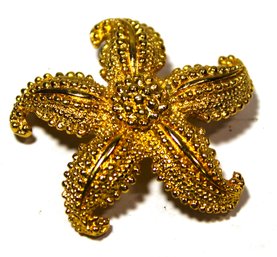 Vintage Signed Designer Gold Tone Starfish Brooch