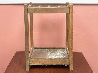 A Vintage Oak Umbrella Stand, Copper Lined