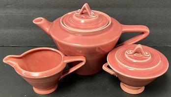 Vintage Homer Laughlin Harlequin Tea Set - Teapot - Sugar Bowl - Creamer - Pink -mauve Dark Rose- Art Deco
