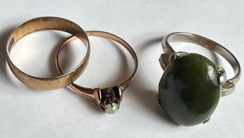 3 Vintage Rings:  Large Stone, Small Opal & Plain Band, About Size 6.5
