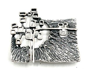 Mid Century Modern Sterling Silver Signed Designer Brooch