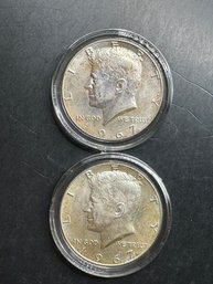 2 1967 Silver Kennedy Half Dollars