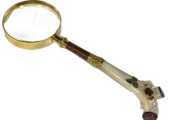 Very Fine Antique Victorian Hand Carved Mother Of Pearl Magnifying Glass