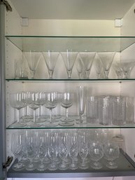 Content Of Three Cabinet With Barware And Quality Crystal Stemware And More. Please Look.