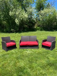 Set Of Outdoor Wicker Furniture, Brown With Red Cusions