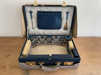 Amazing Vintage Maison Maquet Paris Travel Toiletry Train Case Crystal Guilloche Enamel Containers  Rare