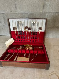 Wooden Case With Oneida Silver Plated Flatware