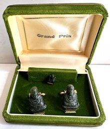 New In Box Jade  Cufflinks & Lapel Pin Set By Grand Prix