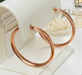 LARGER SIZED GOLD OVER STERLING SILVER HOOP EARRINGS