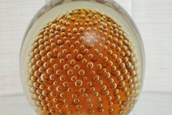 Large Amber Hand Blown Vintage Glass Controlled Bubble Paperweight