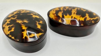 Set 2 New Tortoise Shell Small Oval Covered Trinket Boxes