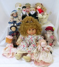 A Grouping Of Porcelain, Vinyl And Other Dolls