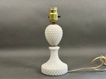 A Pretty Table Lamp In Hobnail Milk Glass