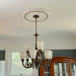 A Victorian Style Brass And Glass Shade  Chandelier - DR