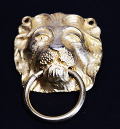 Vintage Gold Tone Lion Face 'doorknocker' Brooch