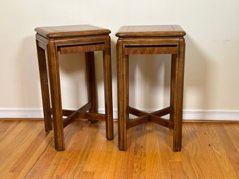 A Pair Of Petite Nightstands With Pull-Out Laminated Trays By Drexel