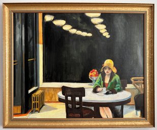 Joan Menschenfreund 2018 Original Oil Painting Reproduction Of Edward Hopper, Framed (See Artist's Bio)