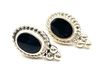 Vintage Sterling Silver Onyx Color Earrings