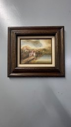 Framed Textured Print Of A Windmill Near A Dock