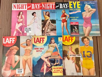 6 Vintage Entertainment Magazines ~ Laff, Eye & Night & Day ~ 1940s & 1950s