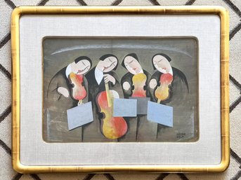 An Antique Tempera On Paper, Quartet C. 1920, Bela Kadar (Hungarian 1877-1956)