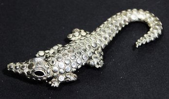 Silver Tone Contemporary Alligator Brooch
