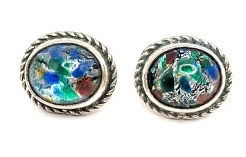 Vintage Sterling Silver Multi Color Earrings