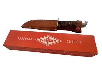 Vtg Western #L36 Hunting Knife With Sheath Original Box