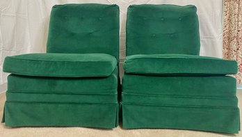 Pair Of  Green Velour Upholstered Armless Chairs