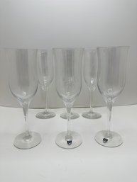 6 Orrefors Fluted Wine Glasses, Some New With Factory Stickers