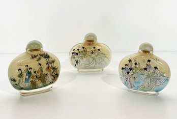 A Series Of 3 Antique Chinese Reverse Glass Snuff Bottles