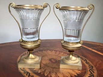 Gorgeous Antique Pair Of Antique French Gilt Bronze And Crystal Urns - These Are FABULOUS - No Damage - WOW !