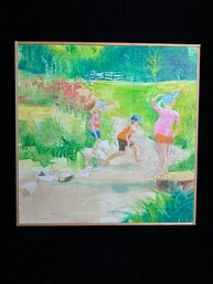 Young Boys Playing Outside Painting On Canvas