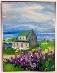 Joan Menschenfreund 2020 Original Oil Painting Board, Block Island House, Framed (See Artist's Bio)