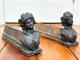 A Pair Of Antique French Cast Iron Figural Andirons