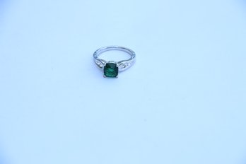 Sterling Silver Green Stone Ring Size 6.50