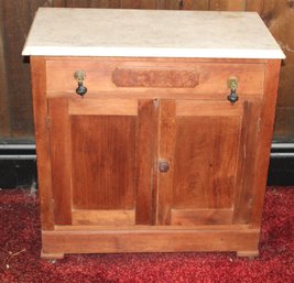 Antique Late 19th Century One Drawer With Storge  Victora East Lake With Marble Top Country