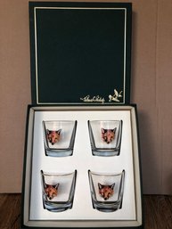 NIB Cocktail Glass With Fox Etching By Richard E. Bishop, Old Fashioned Size