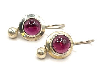 Vintage Sterling Silver Glowing Red Ball Earrings