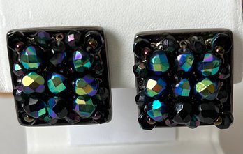 SIGNED GIVENCHY AURORA BEADS PARIS-NEW YORK CLIP-ON EARRINGS