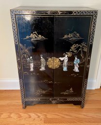 Chinese Black Lacquer Cabinet With Hand-painted Raised Relief Royal Ladies Design