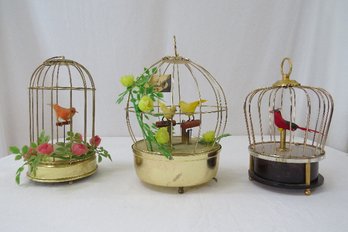 A Trio Of Bird In The Cage Music Boxes By Schmid And Sankyo, Japan