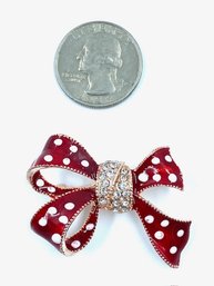 Red And White Polka Dot Bow Brooch