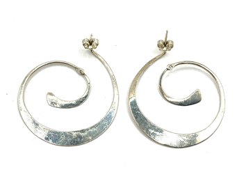 Vintage Sterling Silver Large Swirl Dangle Earrings