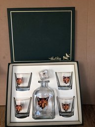 NIB Fox Decanter Set With Old Fashioned Glasses By Richard E. Bishop